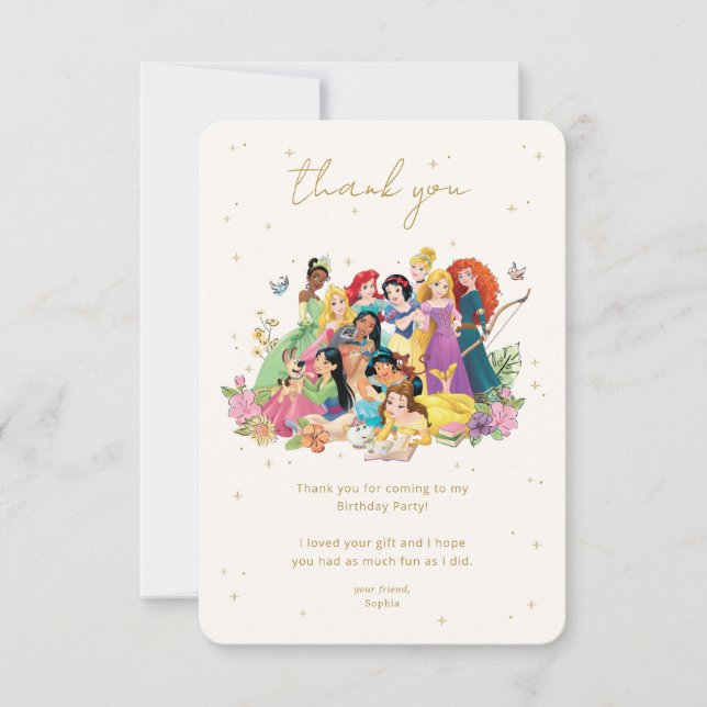 Disney Princess Gold Floral Birthday Thank You (Front)