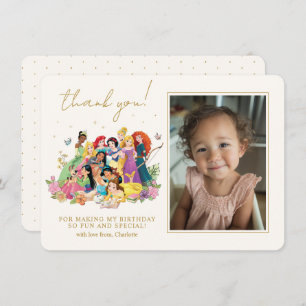 Disney Princess Gold Floral Birthday Thank You Card