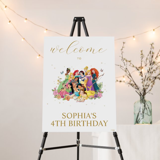 Disney Princess Gold Floral Birthday Welcome Foam Board (In Situ (Stand))