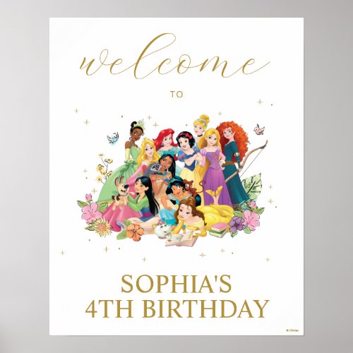 Disney Princess Gold Floral Birthday Welcome Poster