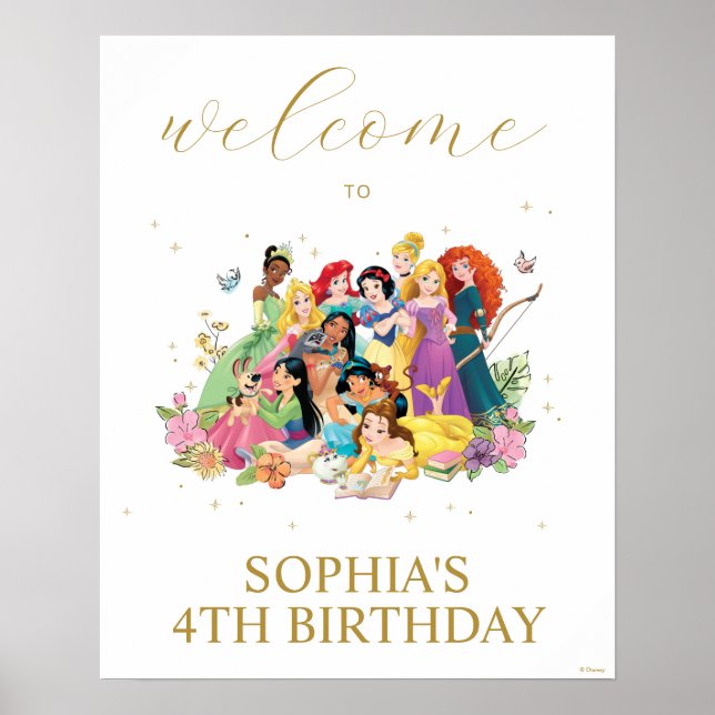 Disney Princess Gold Floral Birthday Welcome Poster (Front)