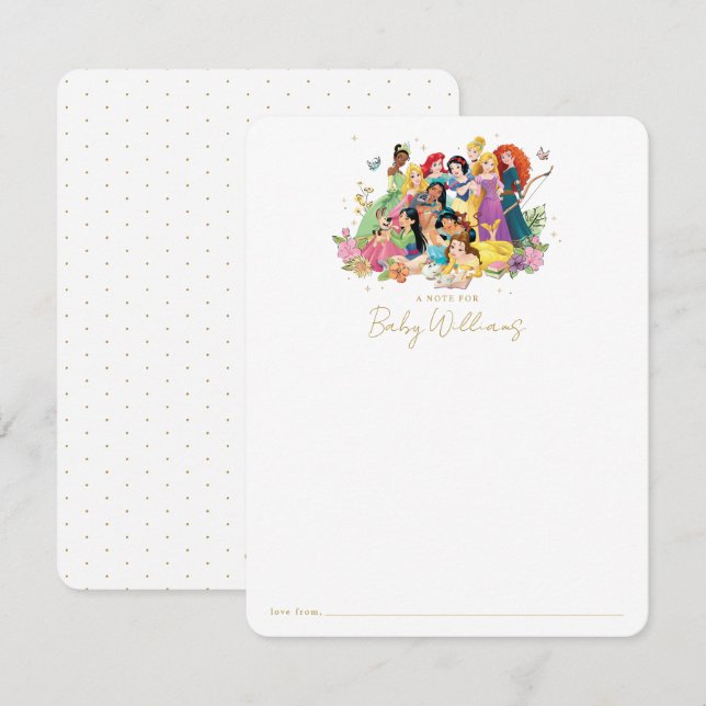 Disney Princess Gold Floral Girl Baby Shower Note Card (Front/Back)