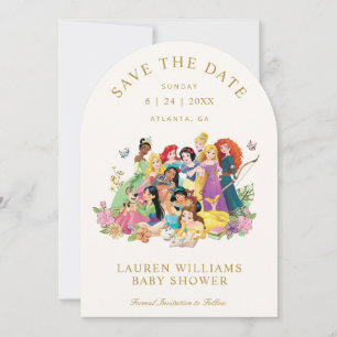 Disney Princess Gold Floral Girl Baby Shower Save The Date