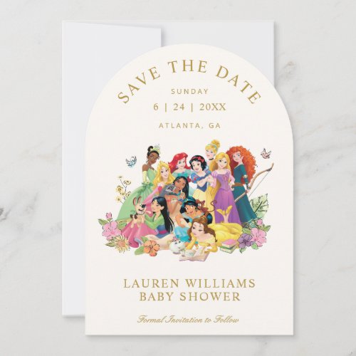 Disney Princess Gold Floral Girl Baby Shower Save The Date