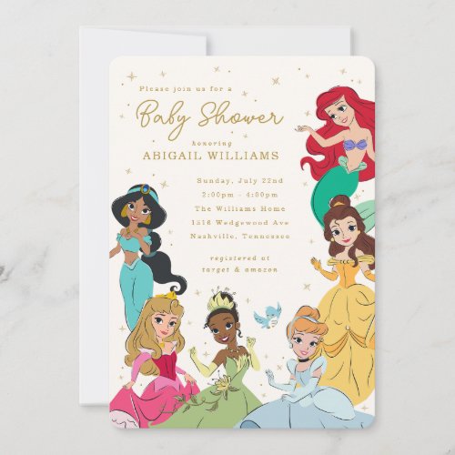 Disney Princess Gold Sparkle Baby Shower Invitation