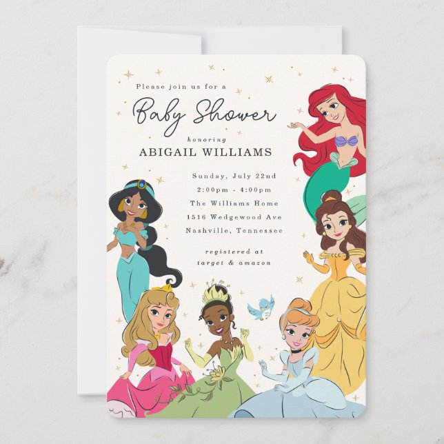 Disney Princess Gold Sparkle Baby Shower Invitation (Front)