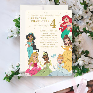 Disney Princess Gold Sparkle Birthday Invitation