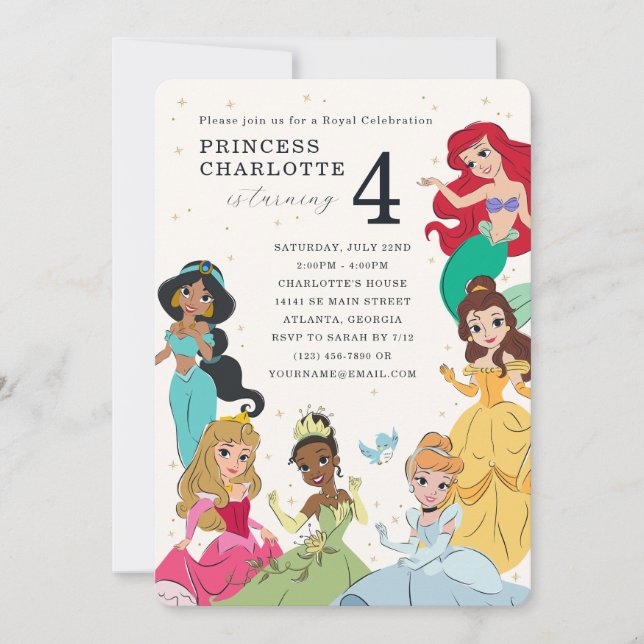 Disney Princess Gold Sparkle Birthday Invitation (Front)