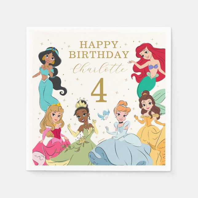 Disney Princess Gold Sparkle Birthday Napkins (Front)