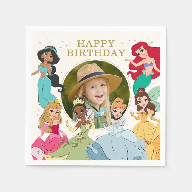 Disney Princess Gold Sparkle Birthday Napkins (Front)