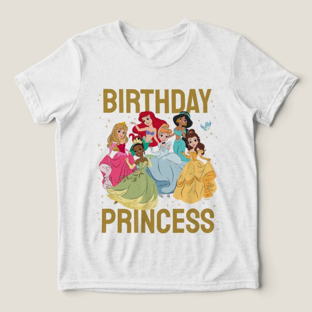 Disney Princess Gold Sparkle Birthday Princess Tri-Blend Shirt (Design Front)
