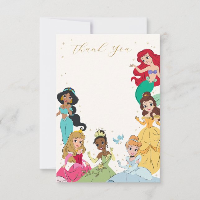 Disney Princess Gold Sparkle Birthday Thank You Card (Front)