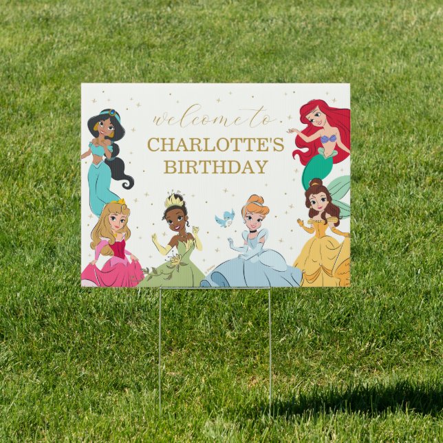 Disney Princess Gold Sparkle Birthday Welcome Sign (Insitu)