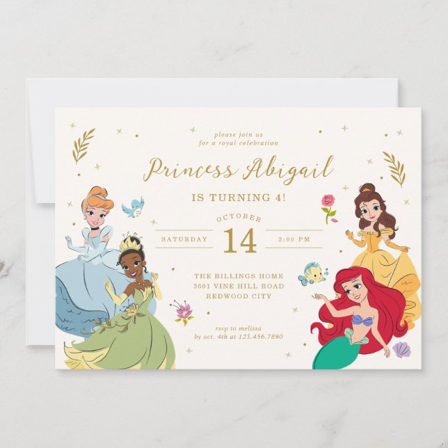 Disney Princess Gold Sparkle Invitation (Front)