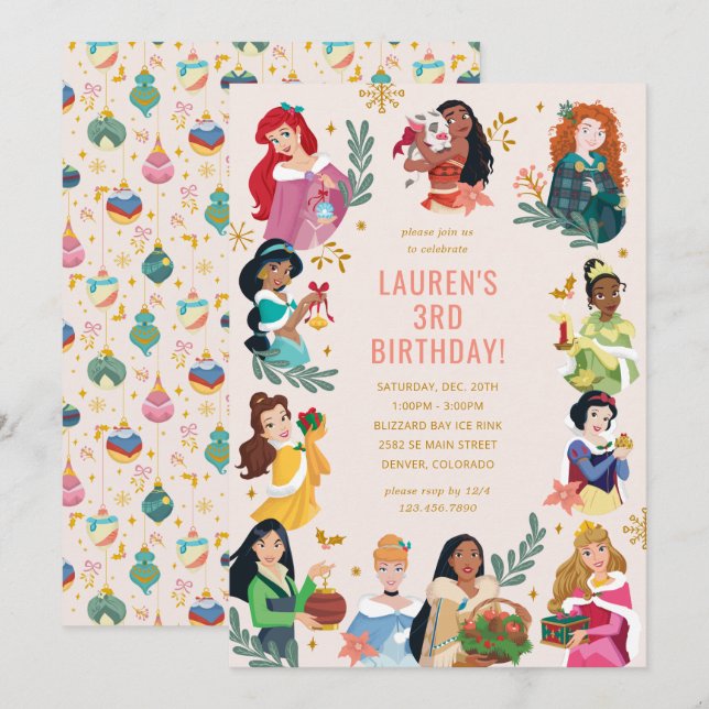 Disney Princess Holiday Birthday  Invitation (Front/Back)