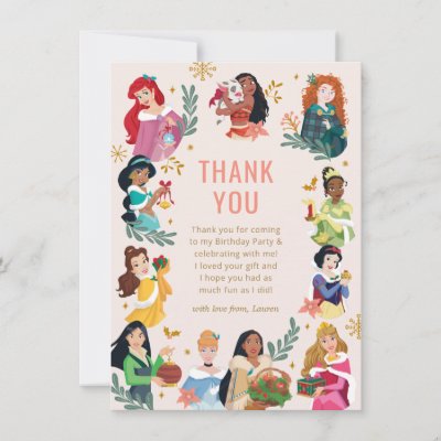 Disney Princess Holiday Birthday Thank You Card