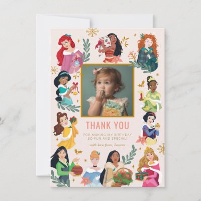 Disney Princess Holiday Birthday Thank You Card