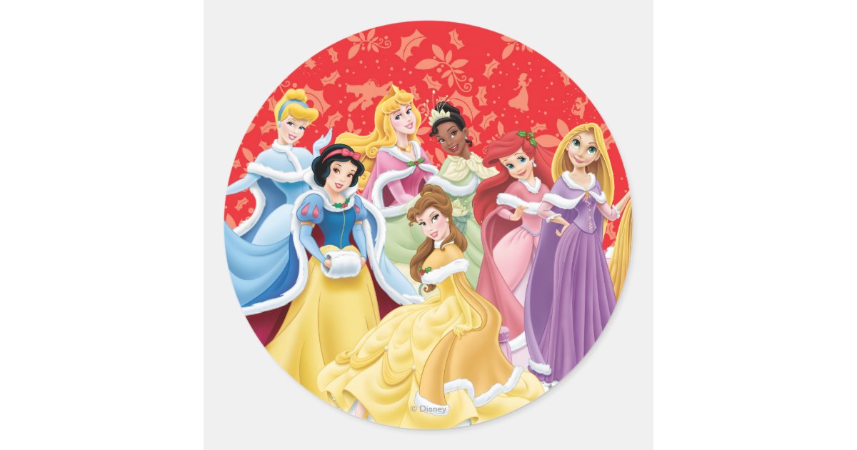 Disney Princess Holiday Dresses Classic Round Sticker Zazzle
