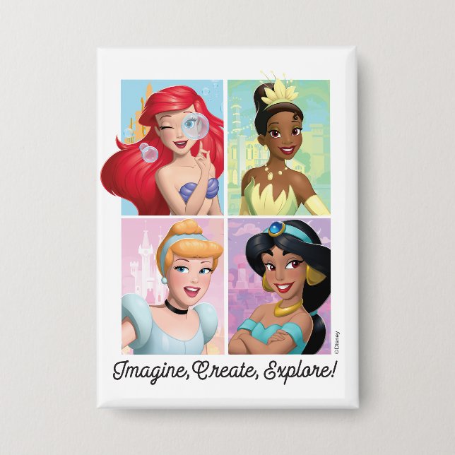 Disney Princess "Imagine, Create, Explore!" Button (Front)