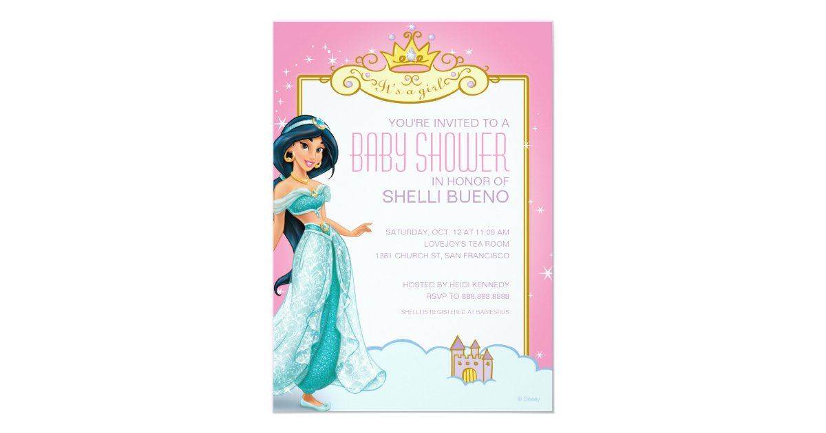 Disney Princess Jasmine It's a Girl Baby Shower Invitation ...