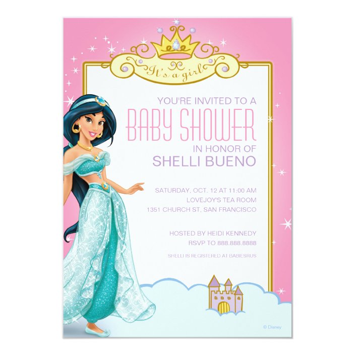 disney princess jasmine it's a girl baby shower invitation  zazzle