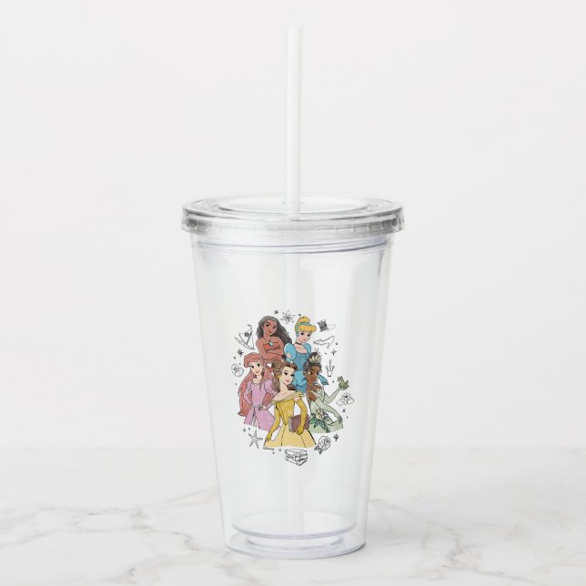Disney Princess Marker Doodles Acrylic Tumbler (Front)