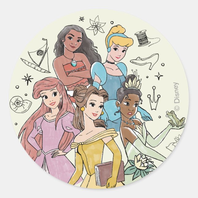 Disney Princess Marker Doodles Classic Round Sticker (Front)