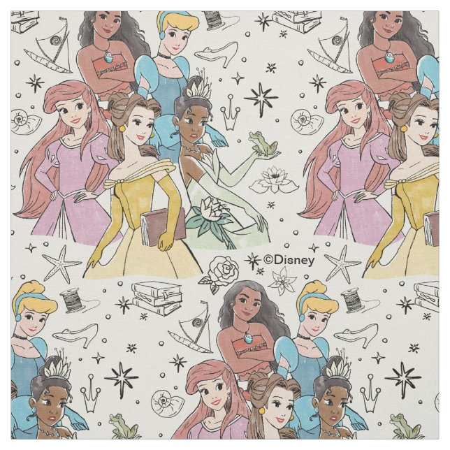 Disney Princess Marker Doodles Fabric (Swatch)