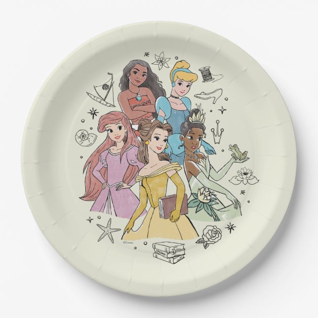 Disney Princess Marker Doodles Paper Plates (Front)