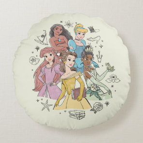 Disney Princess Marker Doodles Round Pillow