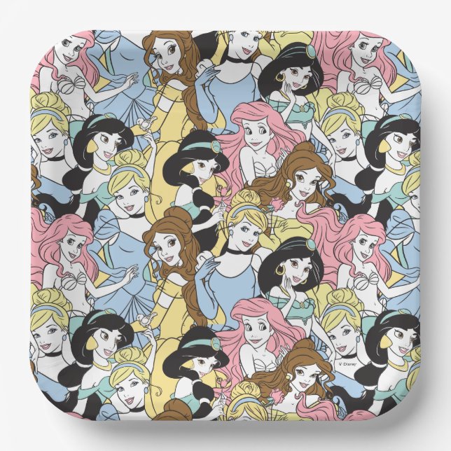 Disney Princess | Monogram Oversized Pattern Paper Plates (Front)