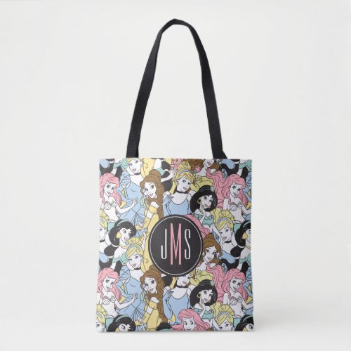 Disney Princess | Monogram Oversized Pattern Tote Bag - Jasmine, Belle, Cinderella and Ariel are all featured in this fun oversized princess pattern.