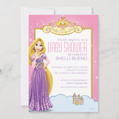 Disney Princess Rapunzel It's a Girl Baby Shower Custom Announcement