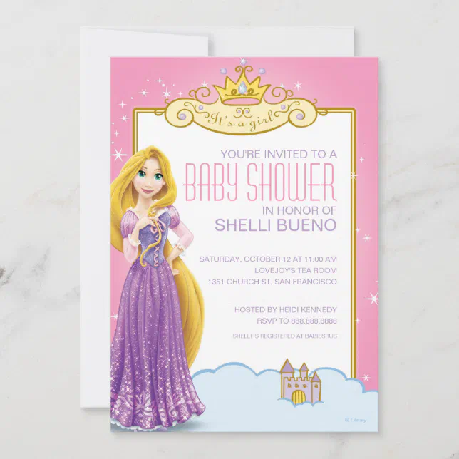 Disney Princess Rapunzel It's a Girl Baby Shower Invitation | Zazzle