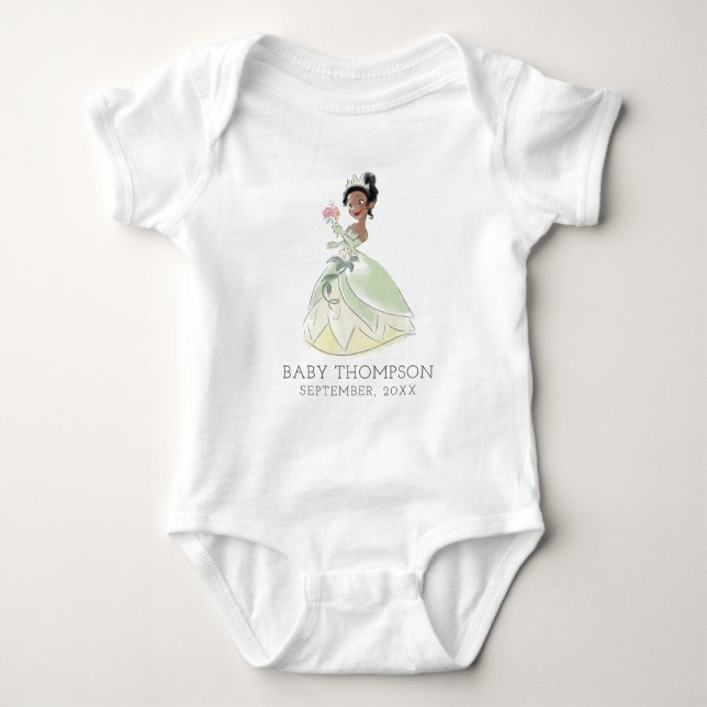 Disney Princess Tiana Announcement Date Baby Bodysuit (Front)