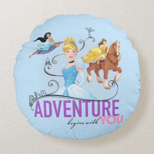 Disney Princesses  Adventure Begins With You Round Pillow