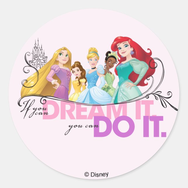 Disney Princesses | Never Give Up Classic Round Sticker (Front)