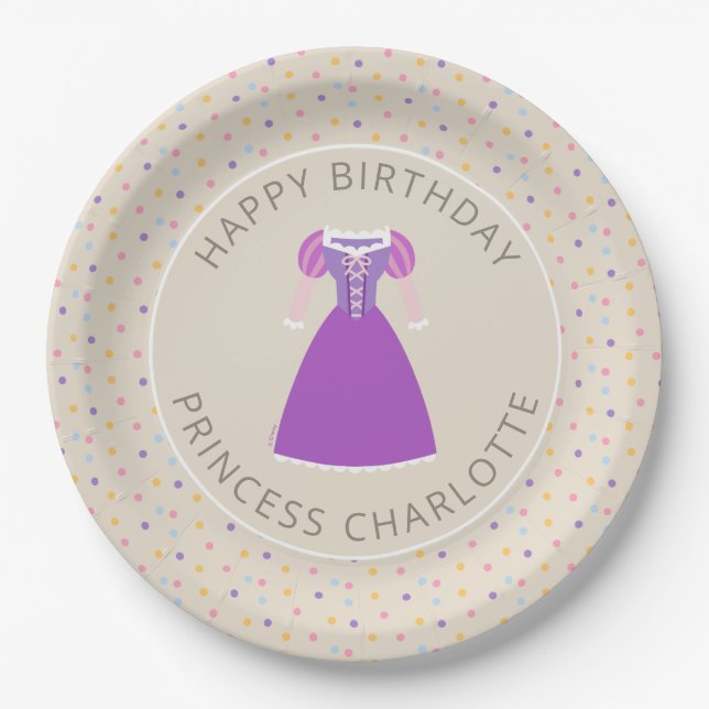Disney Rapunzel Dress | Girl's Birthday Paper Plates (Front)
