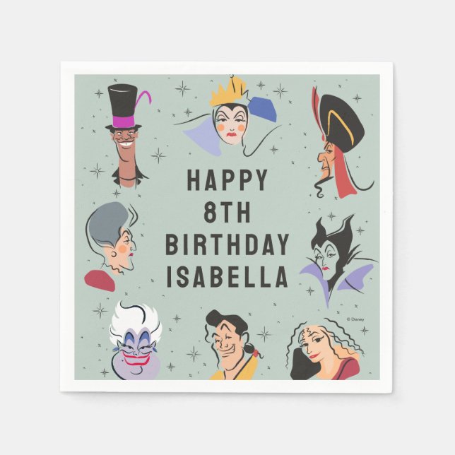 Disney Villains Birthday - Sage Green Napkins (Front)