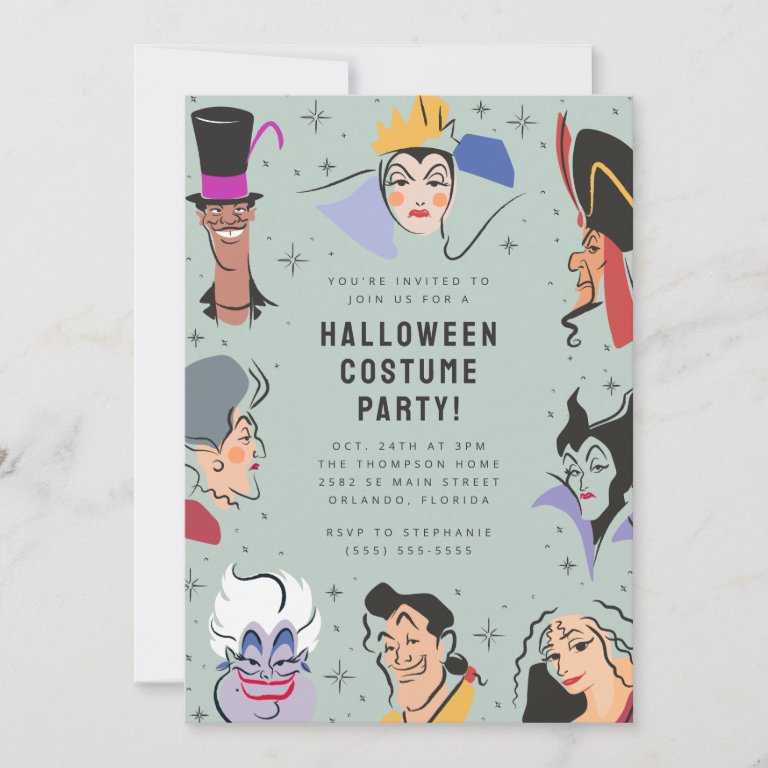 Disney Villains Halloween Costume Party - Green                    Invitation