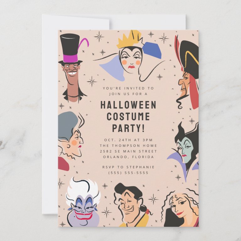 Disney Villains Halloween Costume Party - Pink                    Invitation