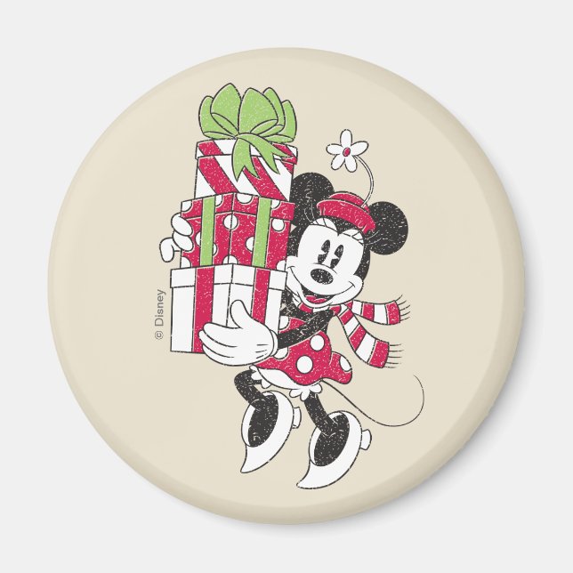 Disney | Vintage Minnie Delivering Holiday Cheer Magnet (Front)