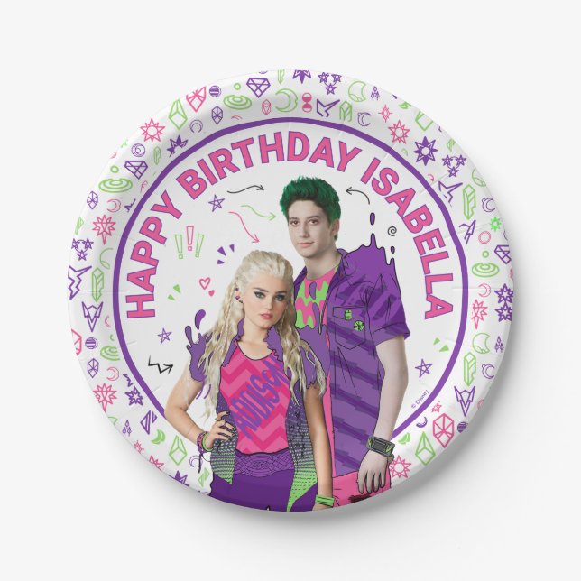 Disney Zombies Kids Birthday Paper Plates (Front)