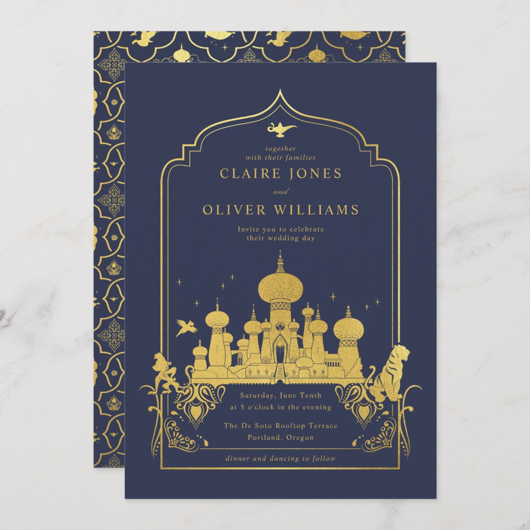Disney's Aladdin Gold Wedding Invitation (Front/Back)