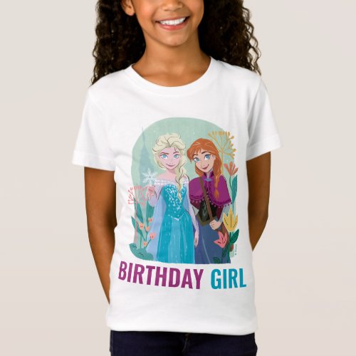 Disneys Anna  Elsa Frozen Floral Birthday Girl T_Shirt