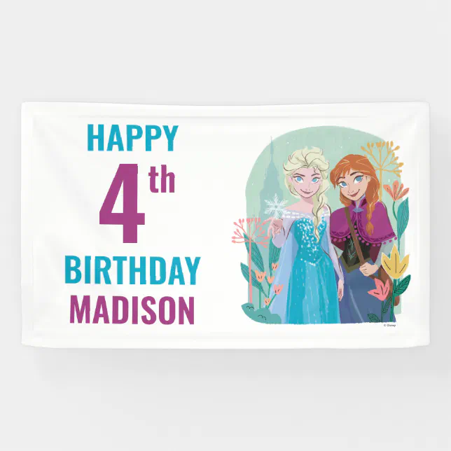 Disney's Anna & Elsa Frozen Floral Girls Birthday Banner | Zazzle