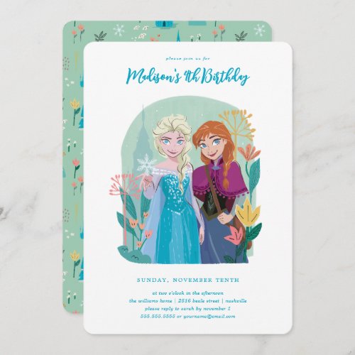 Disneys Anna  Elsa Frozen Floral Girls Birthday Invitation