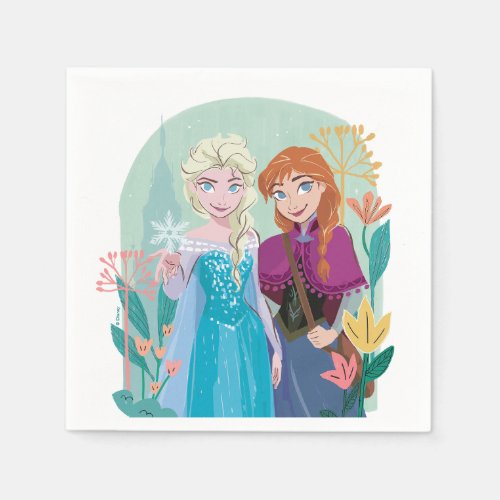 Disneys Anna  Elsa Frozen Floral Girls Birthday Napkins