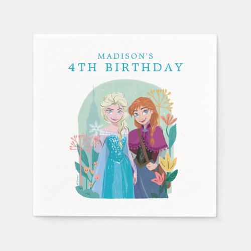 Disneys Anna  Elsa Frozen Floral Girls Birthday Napkins