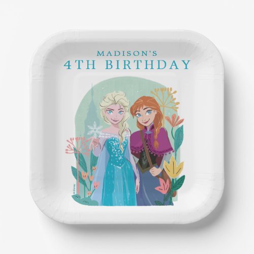 Disneys Anna  Elsa Frozen Floral Girls Birthday Paper Plates